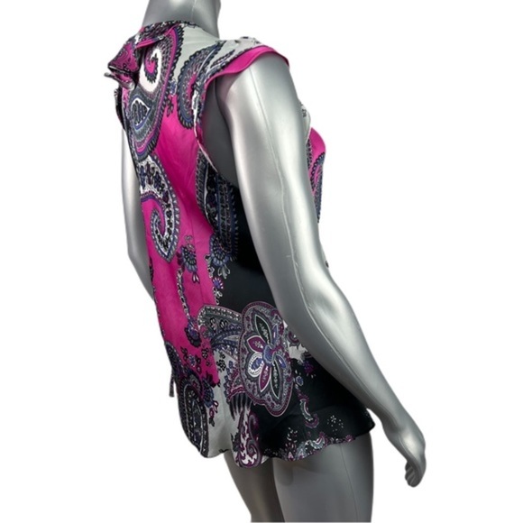 Dress Barn | Ruffle Detail Pink & Black Sleeveless Blouse Silky Paisley Print XL - Picture 5 of 13